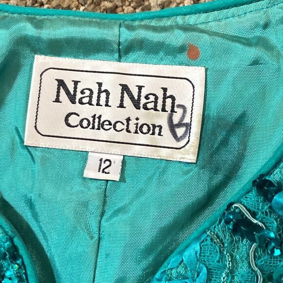Vintage Nah Nah Collection Women’s Teal Sequin Emerald Turquíes Blazer Size 12 - Picture 6 of 12